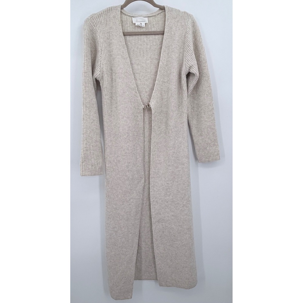 Anthropologie Duster Cardigan Women XS/S Oatmeal Ribbed Magnetic Clasp Longline